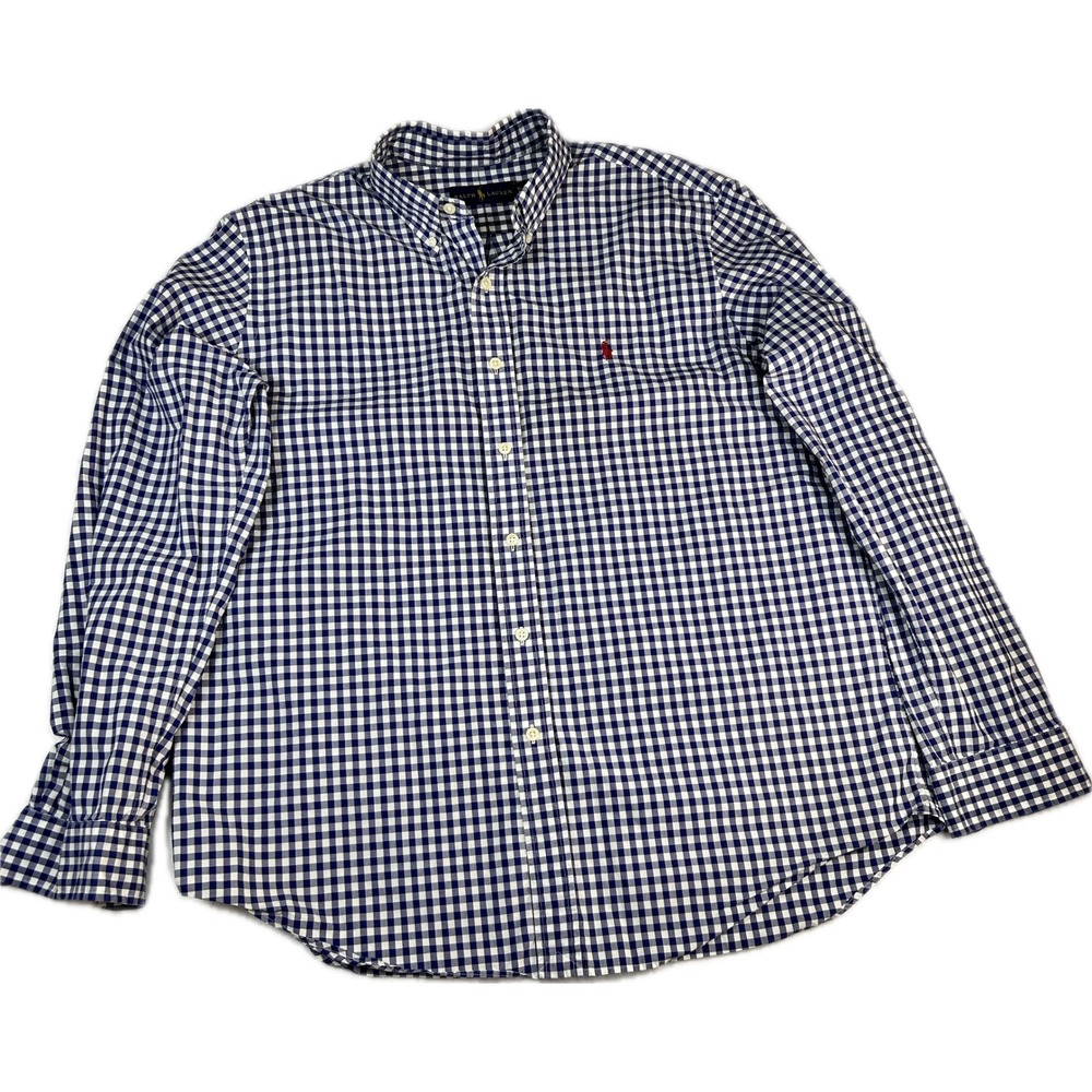 Polo Ralph Lauren Mens XL Button Down Shirt Blue White Gingham Check Pony Cotton - Picture 1 of 8